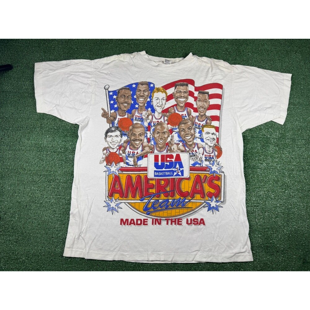 VTG 1992 US Dream Team Caricature T-Shirt USA Olympics 90s Basketball Mens Large